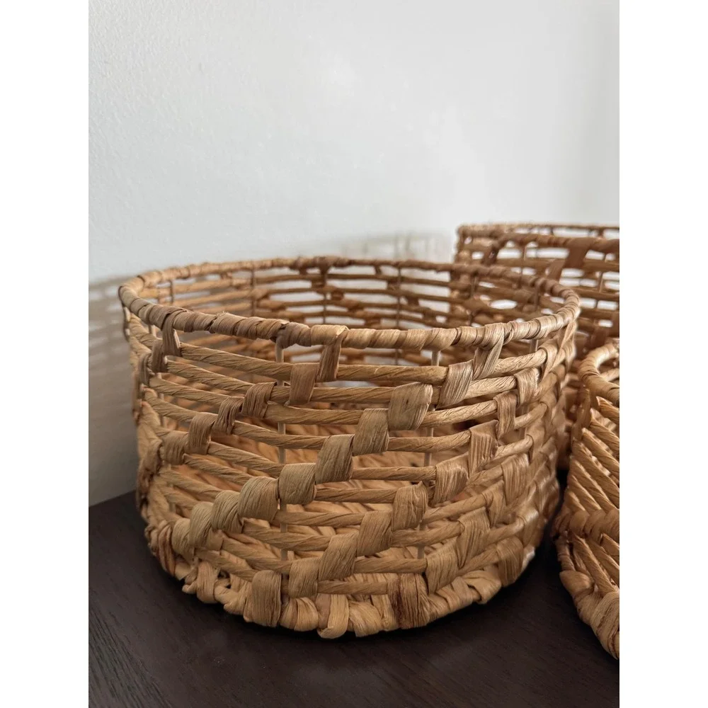Woven Hyacinth Nesting Baskets‎ Set of 3 Natural Tan Round Decorative Home Boho